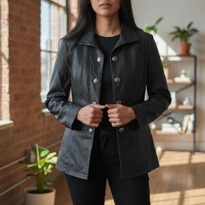 Dennis Basso Black Leather Jacket for Women